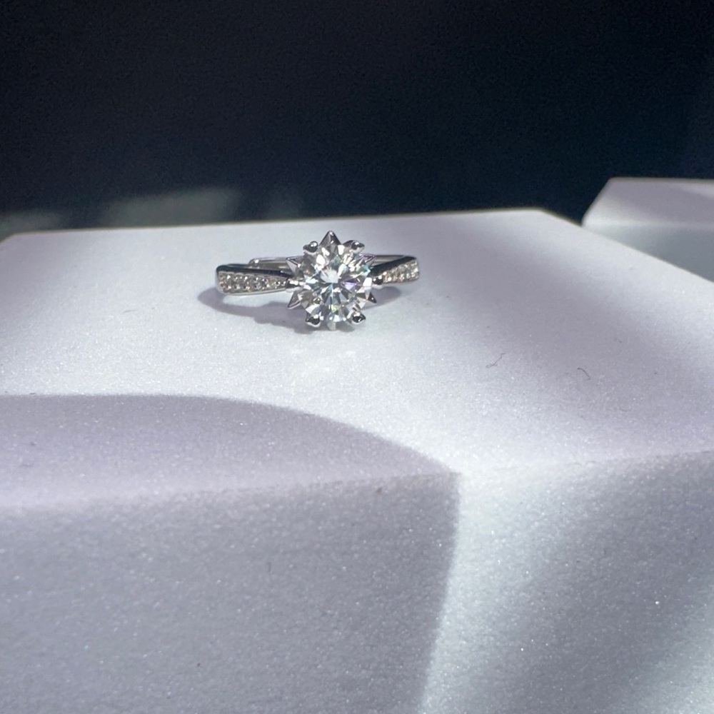 Radiant Silver Solitaire Ring 1 CT Moissanite D Color With GRA